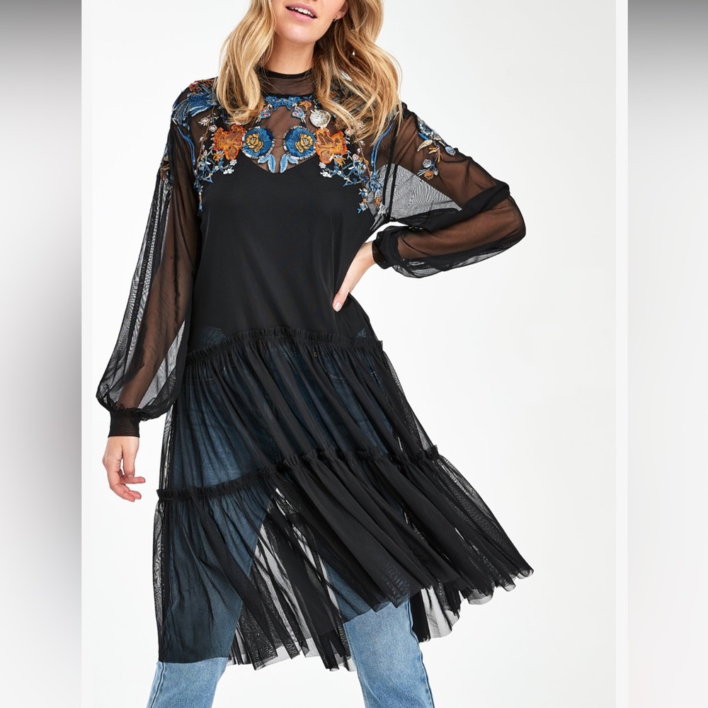 Free People Black Floral Embroidered Dress - Picture 8 of 8